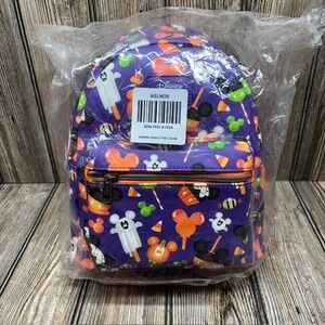 Disney Loungefly Mickey Mouse Halloween Mini Backpack Purple Orange Ghosts Candy